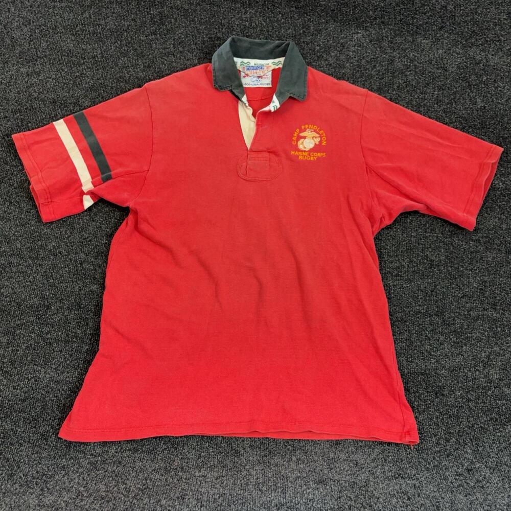 Vintage Camp Pendleton Marine Corps Rugby Jersey Shirt Mens 46 Red Maxmore 90s